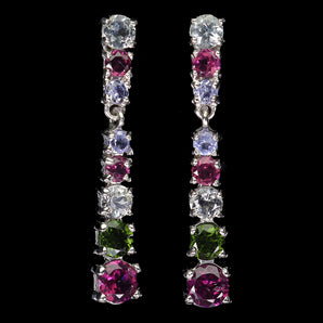 925 Sterling Silver Earrings Round Rhodolite Garnet Tanzanite Gemstone Jewelry