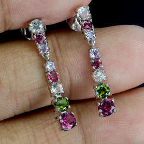 925 Sterling Silver Earrings Round Rhodolite Garnet Tanzanite Gemstone Jewelry