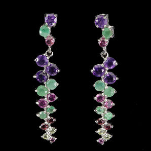 925 Sterling Silver Earrings Round Amethyst Emerald Peridot Gemstone Jewelry