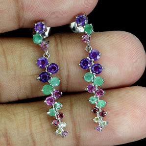 925 Sterling Silver Earrings Round Amethyst Emerald Peridot Gemstone Jewelry