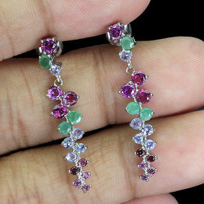925 Sterling Silver Earrings Round Rhodolite Emerald Tanzanite Gemstone Jewelry