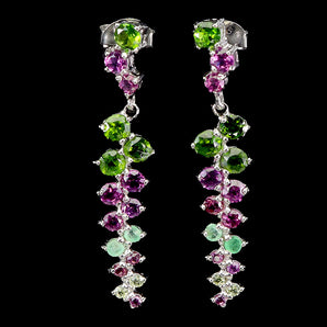 925 Sterling Silver Earrings Round Chrome Diopside Peridot Gemstone Jewelry