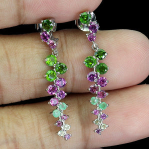 925 Sterling Silver Earrings Round Chrome Diopside Peridot Gemstone Jewelry