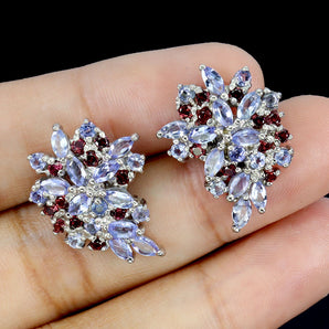 925 Sterling Silver Earrings Marquise Tanzanite Rhodolite Gemstone Jewelry