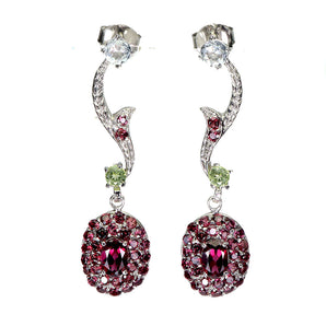 925 Sterling Silver Earrings Oval Rhodolite 6x4mm Aquamarine Gemstone Jewelry