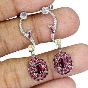 925 Sterling Silver Earrings Oval Rhodolite 6x4mm Aquamarine Gemstone Jewelry