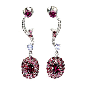 925 Sterling Silver Earrings Oval Rhodolite 6x4mm Tanzanite Gemstone Jewelry