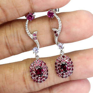 925 Sterling Silver Earrings Oval Rhodolite 6x4mm Tanzanite Gemstone Jewelry