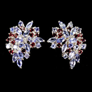 925 Sterling Silver Earrings Marquise Tanzanite Rhodolite Gemstone Jewelry