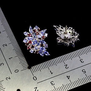 925 Sterling Silver Earrings Marquise Tanzanite Rhodolite Gemstone Jewelry