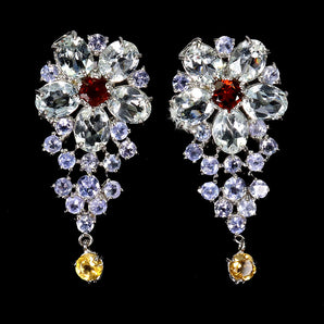 925 Sterling Silver Earrings Oval Aquamarine Citrine Tanzanite Gemstone Jewelry