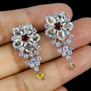 925 Sterling Silver Earrings Oval Aquamarine Citrine Tanzanite Gemstone Jewelry