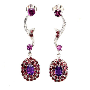 925 Sterling Silver Earrings Oval Amethyst Rhodolite Garnet Gemstone Jewelry