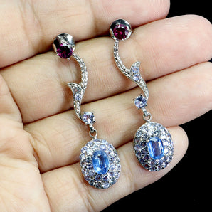 925 Sterling Silver Earrings Oval Kyanite Rhodolite Tanzanite Gemstone Jewelry