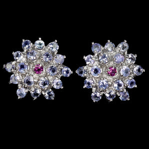 925 Sterling Silver Earrings Round Tanzanite Rhodolite Garnet Gemstone Jewelry