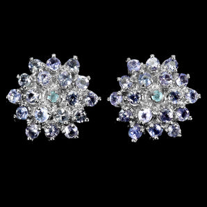 925 Sterling Silver Earrings Round Tanzanite Emerald Natural Gemstone Jewelry