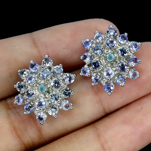 925 Sterling Silver Earrings Round Tanzanite Emerald Natural Gemstone Jewelry