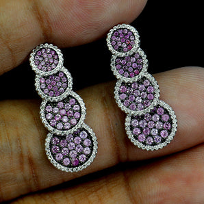 925 Sterling Silver Earrings Pink Sapphire Round Diamond Cut Topaz Gemstone