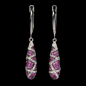 925 Sterling Silver Earrings Pink Sapphire Round Diamond Cut Topaz Gemstone