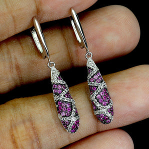 925 Sterling Silver Earrings Pink Sapphire Round Diamond Cut Topaz Gemstone