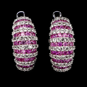 925 Sterling Silver Earrings Pink Sapphire Round Diamond Cut Gemstone Jewelry