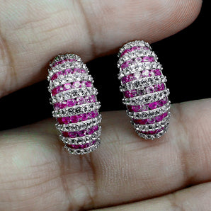 925 Sterling Silver Earrings Pink Sapphire Round Diamond Cut Gemstone Jewelry