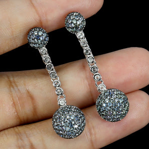 925 Sterling Silver Earrings Blue Sapphire Round Diamond Cut Topaz Gemstone