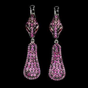 925 Sterling Silver Earrings Pink Sapphire Round Diamond Cut Cobra Gemstone
