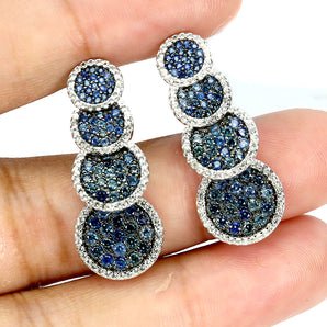 925 Sterling Silver Earrings Sapphite Round Diamond Cut Topaz Gemstone Jewelry