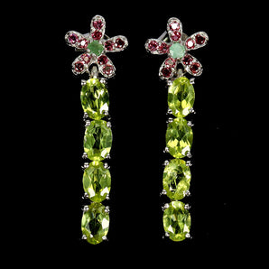 925 Sterling Silver Earrings Oval Peridot Emerald Rhodolite Gemstone Jewelry