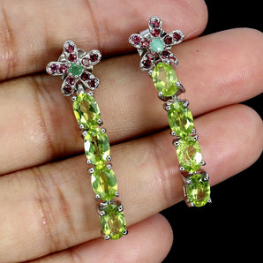 925 Sterling Silver Earrings Oval Peridot Emerald Rhodolite Gemstone Jewelry