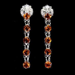 925 Sterling Silver Earrings Round Citrine 4mm Lion Natural Gemstone Jewelry