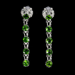 925 Sterling Silver Earrings Round Chrome Diopside 4mm Lion Gemstone Jewelry