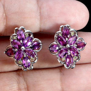 925 Sterling Silver Earrings Marquise Rhodolite Garnet Sapphire Gemstone Jewelry