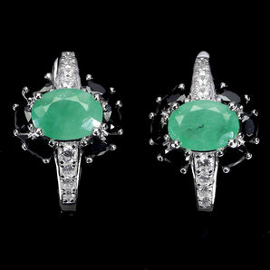 925 Sterling Silver Earrings Oval Emerald 8x6mm Spinel Natural Gemstone Jewelry