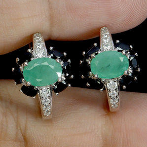 925 Sterling Silver Earrings Oval Emerald 8x6mm Spinel Natural Gemstone Jewelry