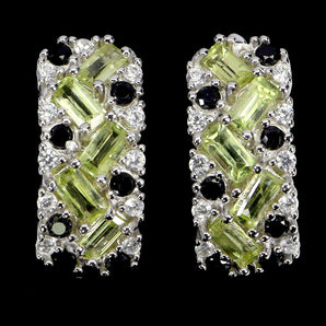 925 Sterling Silver Earrings Baguette Peridot 4x2mm Spinel Gemstone Jewelry