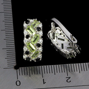 925 Sterling Silver Earrings Baguette Peridot 4x2mm Spinel Gemstone Jewelry