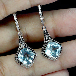 925 Sterling Silver Earrings Cushion Sky Blue Topaz 8mm Spinel Gemstone Jewelry