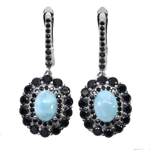 925 Sterling Silver Earrings Oval Larimar 7x5mm Spinel Natural Gemstone Jewelry