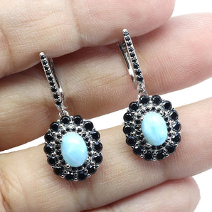 925 Sterling Silver Earrings Oval Larimar 7x5mm Spinel Natural Gemstone Jewelry