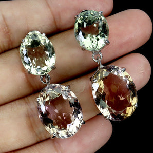 925 Sterling Silver Earrings Oval Ametrine 37ct Amethyst Handmade Gemstone