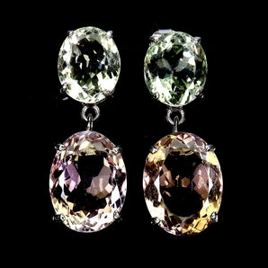 925 Sterling Silver Earrings Oval Ametrine 37ct Amethyst Handmade Gemstone