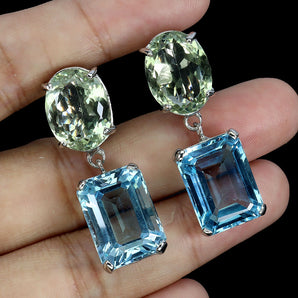925 Sterling Silver Earrings Pear Amethyst 50ct Citrine Handmade Gemstone