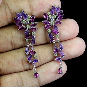 925 Sterling Silver Earrings Marquise Rhodolite Amethyst Peridot Gemstone