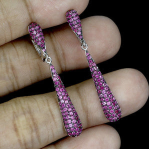 925 Sterling Silver Earrings Ruby Myanmar Round Diamond Cut Gemstone Jewelry