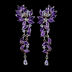 925 Sterling Silver Earrings Marquise Amethyst Tanzanite Gemstone Jewelry