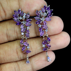 925 Sterling Silver Earrings Marquise Amethyst Tanzanite Gemstone Jewelry