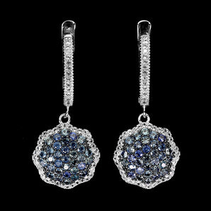 925 Sterling Silver Earrings Sapphire Round Diamond Cut Topaz Gemstone Jewelry
