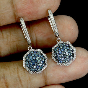 925 Sterling Silver Earrings Sapphire Round Diamond Cut Topaz Gemstone Jewelry
